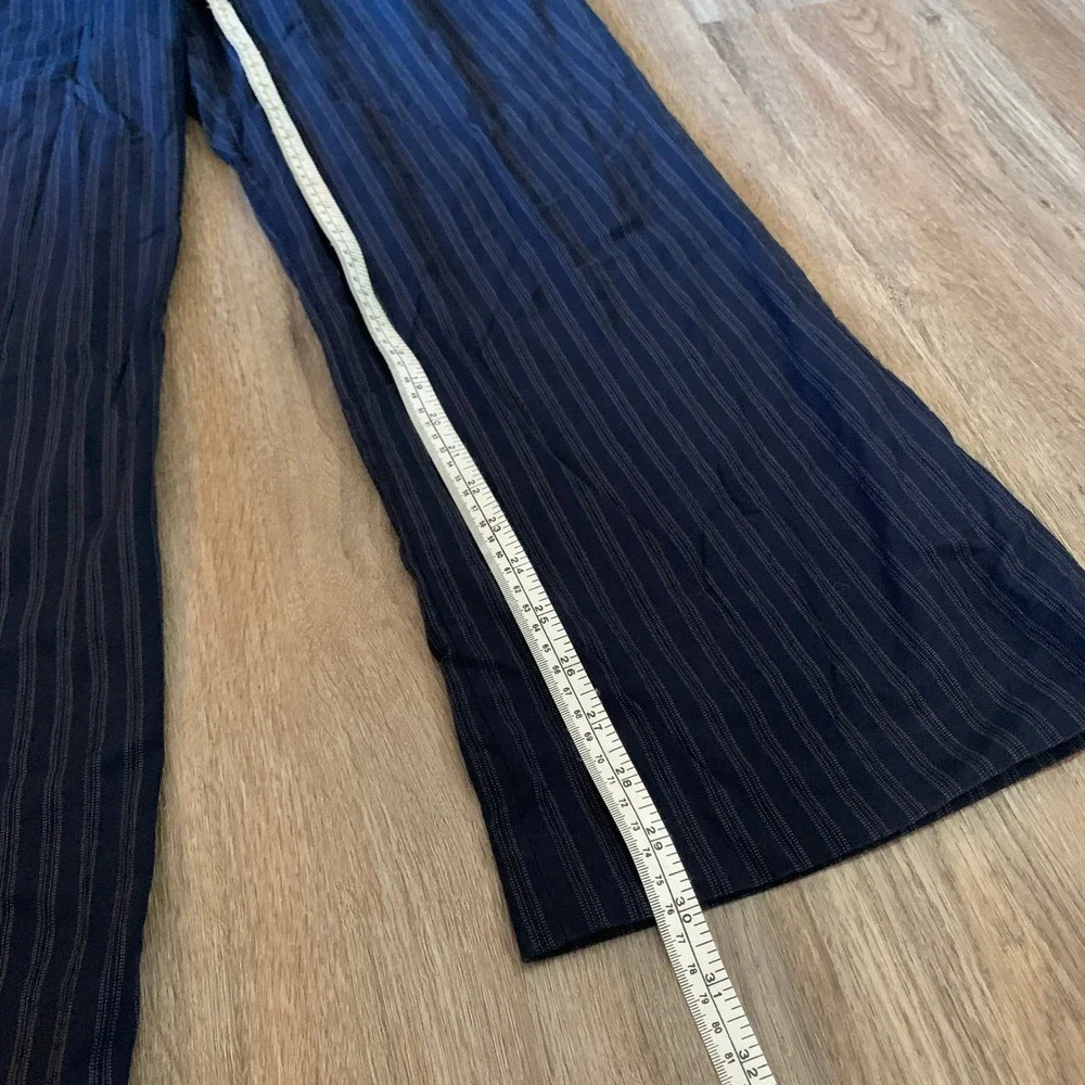 DKNY Womens Navy Blue Pinstripe Wide Leg Trousers Size 10 Cotton Stretch Pants